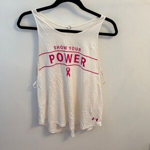 Under Armour White Tank with Pink "Show Your Power" Graphic